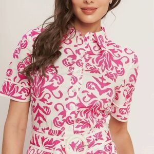 Flying Tomato Pink and White Button Down Dress